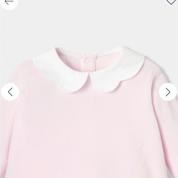 Jacadi Velvet Pink Footies Outfit with Scalloped Hem - Picture 3 of 9